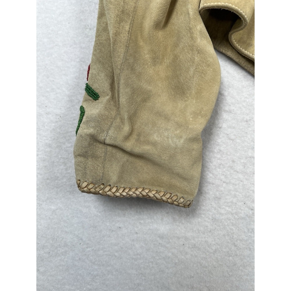 Ren Ellis Santa Fe Beaded Suede Leather Jacket Size 10 Tan Snap Front Lined - Picture 13 of 15